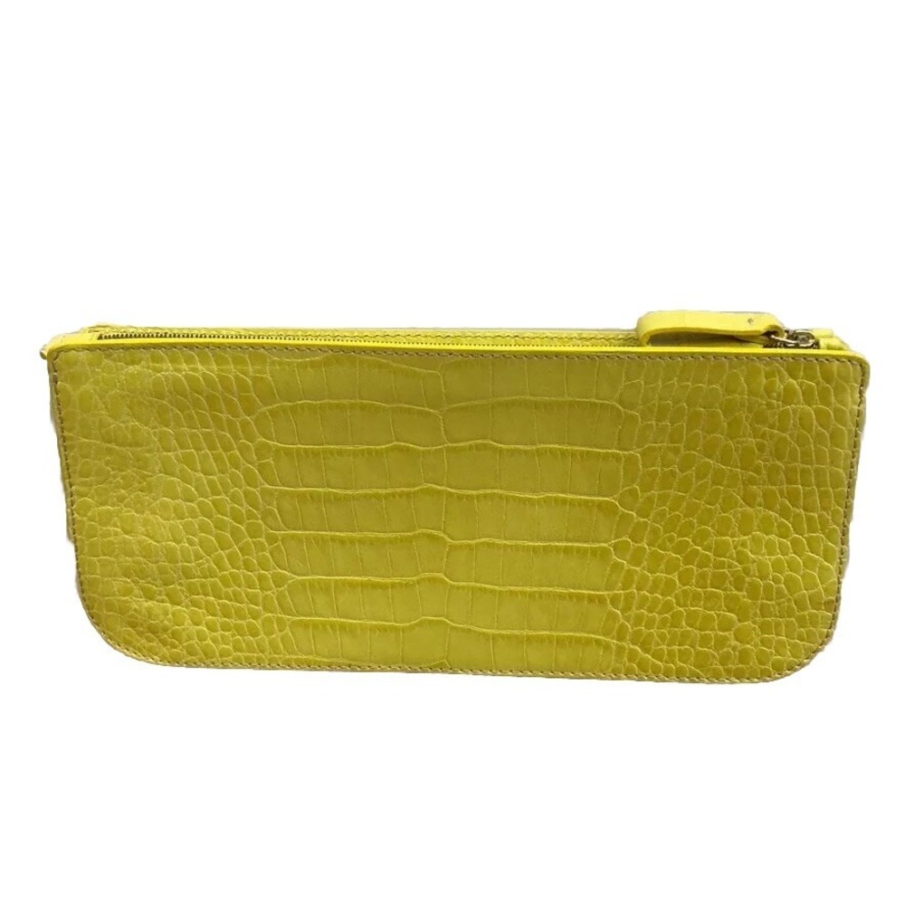 Valentino Clutch Small Women Yellow Croc Embossed Leather Zip Top Italy